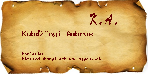 Kubányi Ambrus névjegykártya