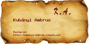 Kubányi Ambrus névjegykártya